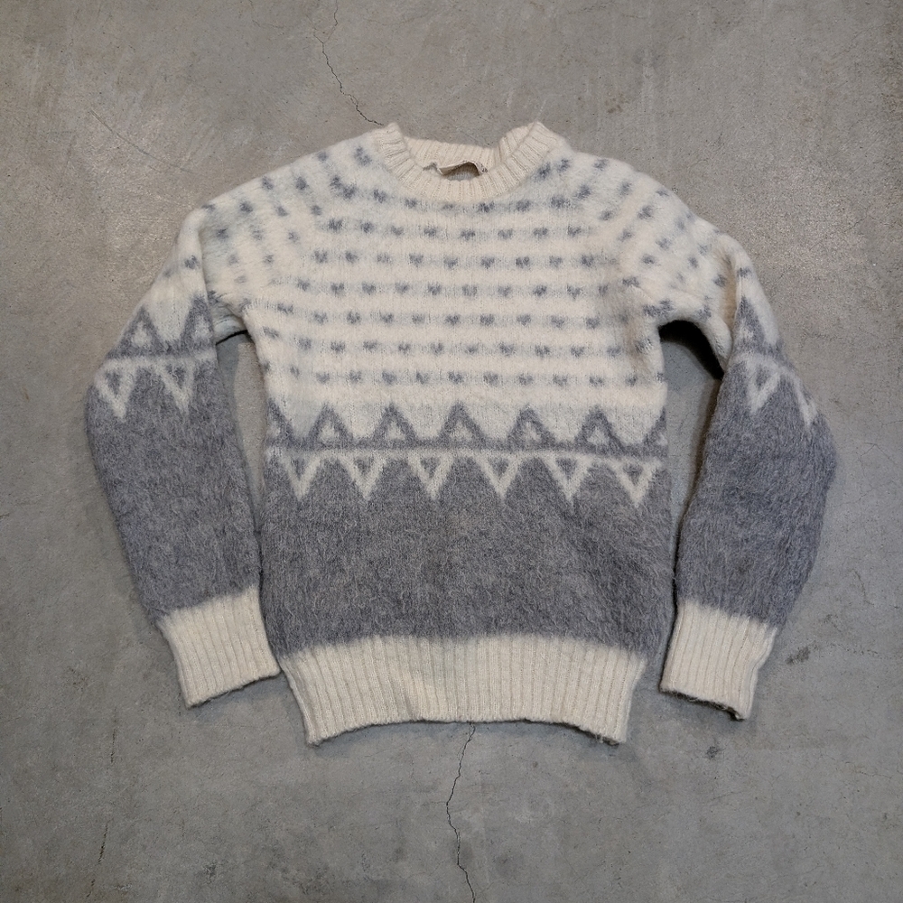 Icelandic Wool Sweater Women's L Patterned Geometric Gray Beige